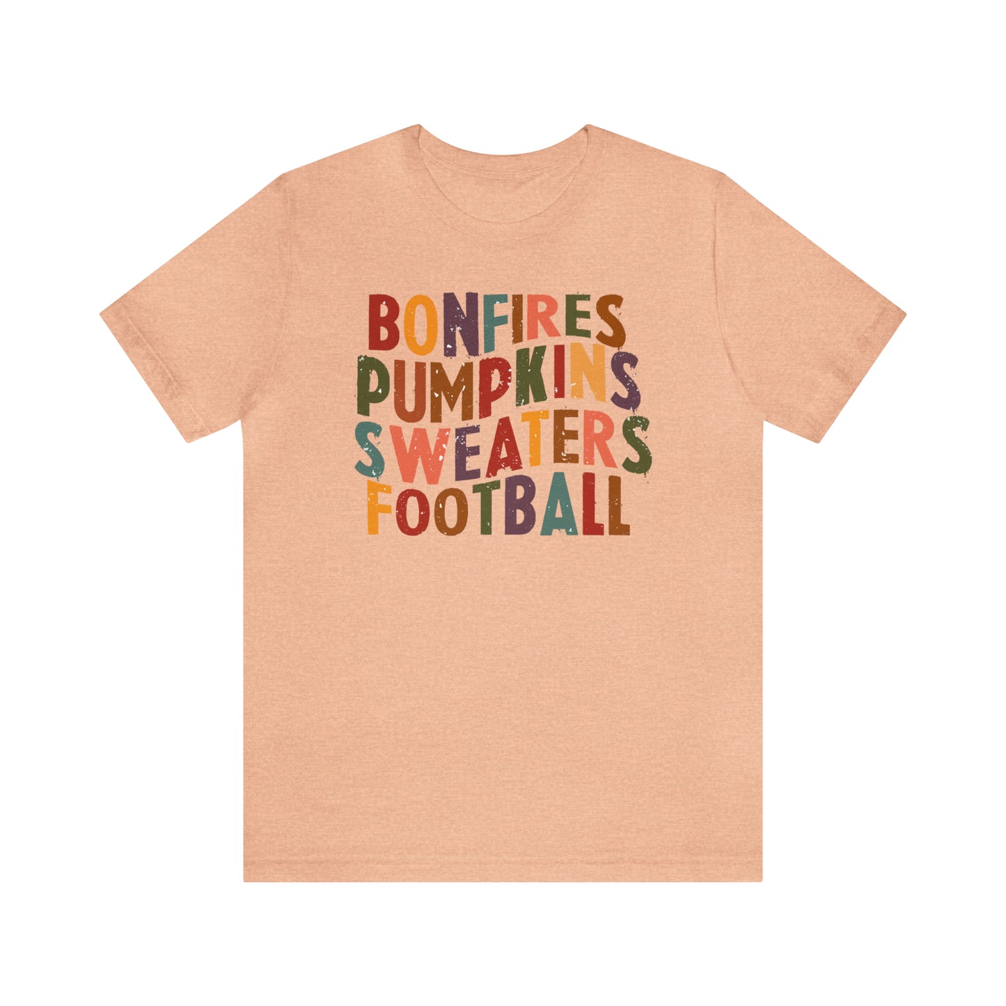 Distressed Bonfires, Pumpkins Sweaters Football Fall Vibes Short Sleeve Premium Tee