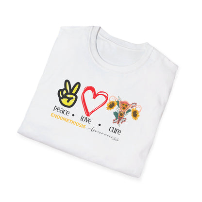 Endometriosis Awareness- Peace Love Cure Softstyle T-Shirt