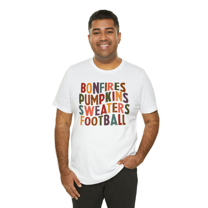 Distressed Bonfires, Pumpkins Sweaters Football Fall Vibes Short Sleeve Premium Tee