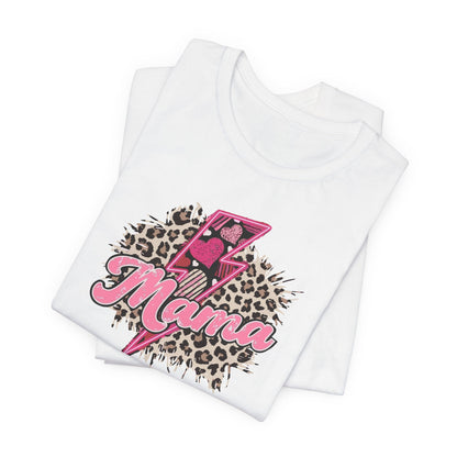 Mama-Lightening Bolt w/Hearts-Leopard Print Premium Short Sleeve Tee