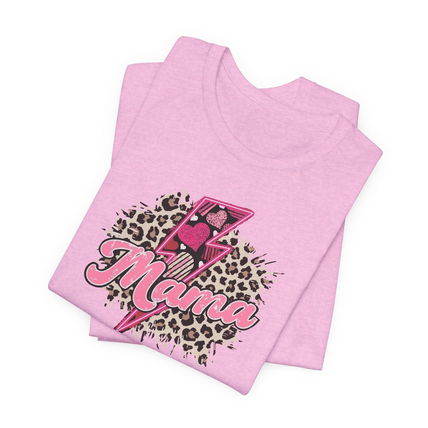 Mama-Lightening Bolt w/Hearts-Leopard Print Premium Short Sleeve Tee