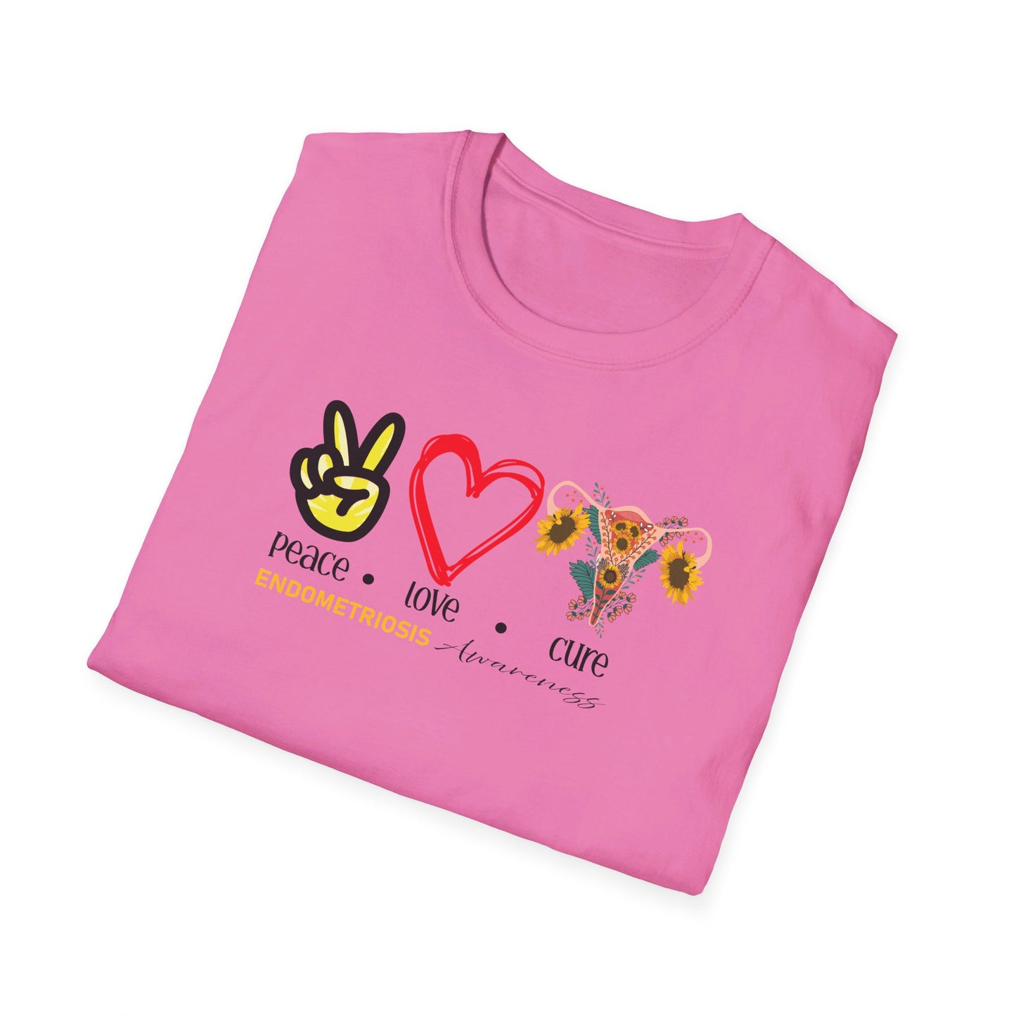 Endometriosis Awareness- Peace Love Cure Softstyle T-Shirt