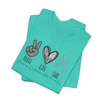 Peace- Love- Cure- Brain Cancer Awareness Premium Short Sleeve Tee