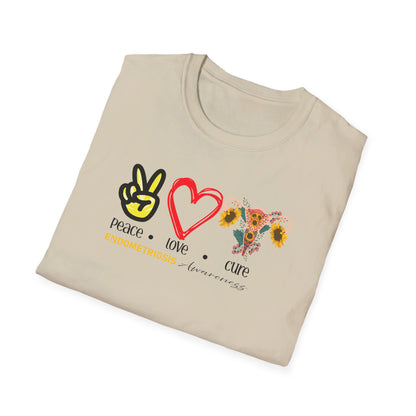 Endometriosis Awareness- Peace Love Cure Softstyle T-Shirt