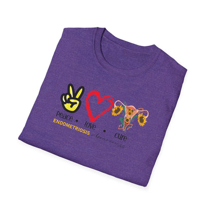 Endometriosis Awareness- Peace Love Cure Softstyle T-Shirt