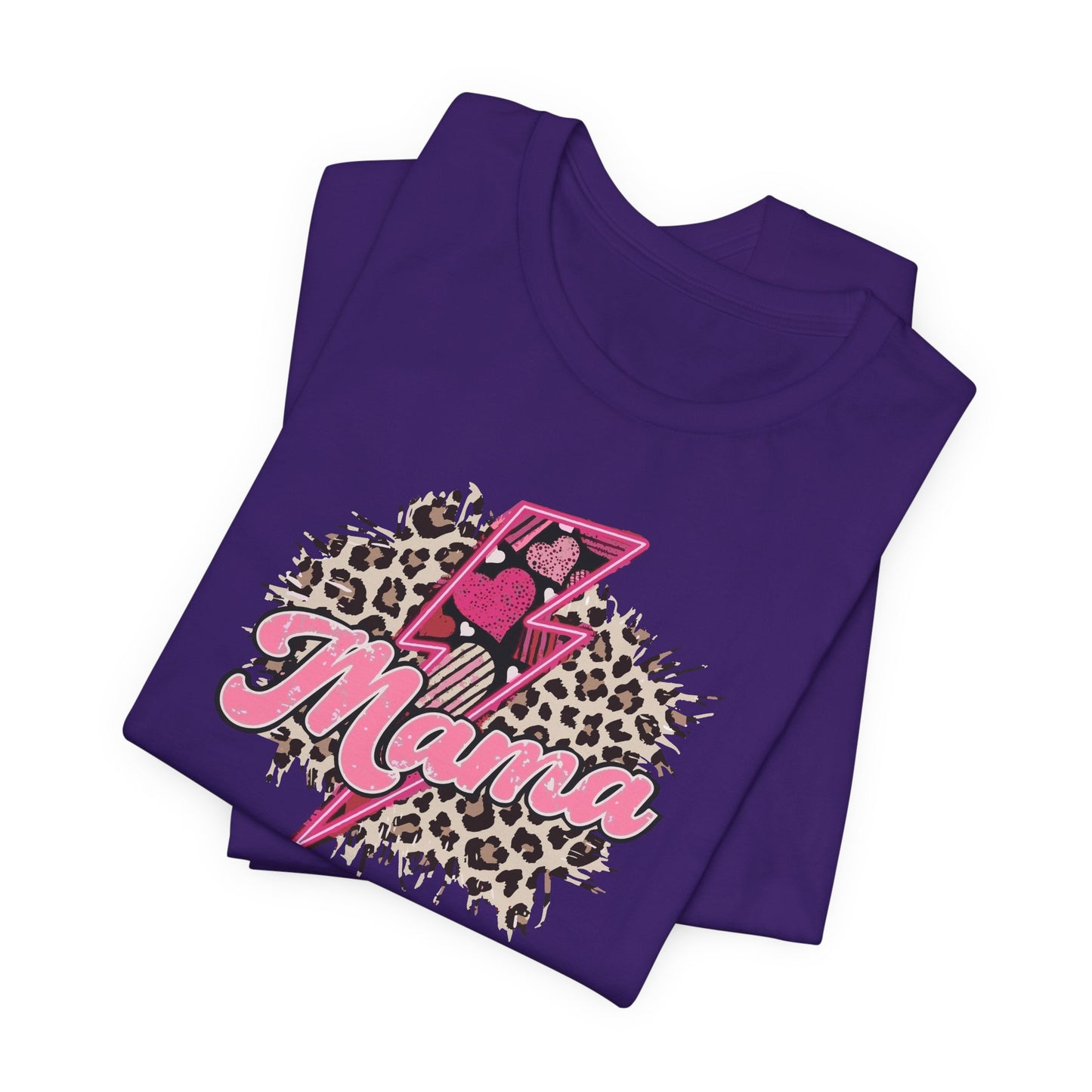 Mama-Lightening Bolt w/Hearts-Leopard Print Premium Short Sleeve Tee