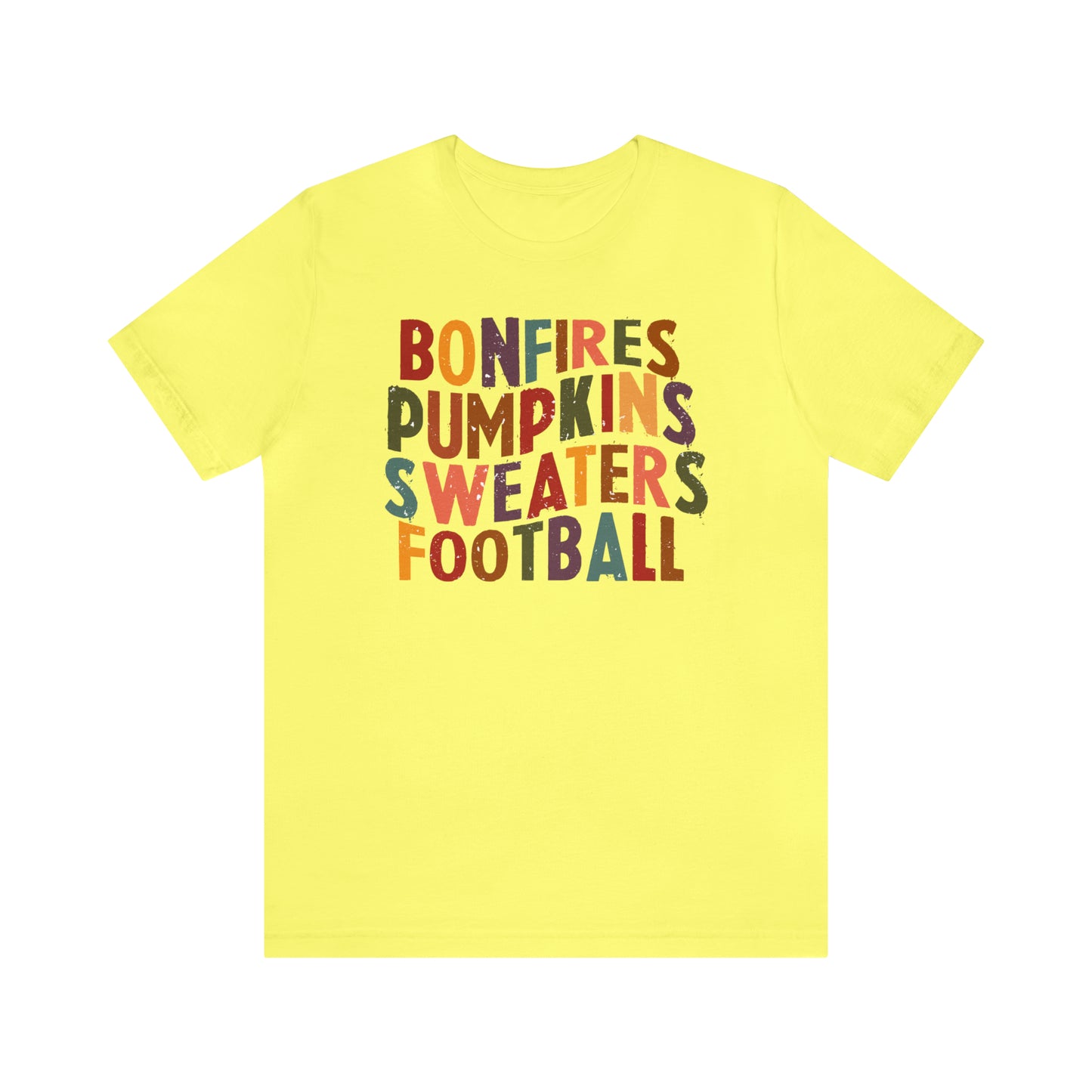 Distressed Bonfires, Pumpkins Sweaters Football Fall Vibes Short Sleeve Premium Tee