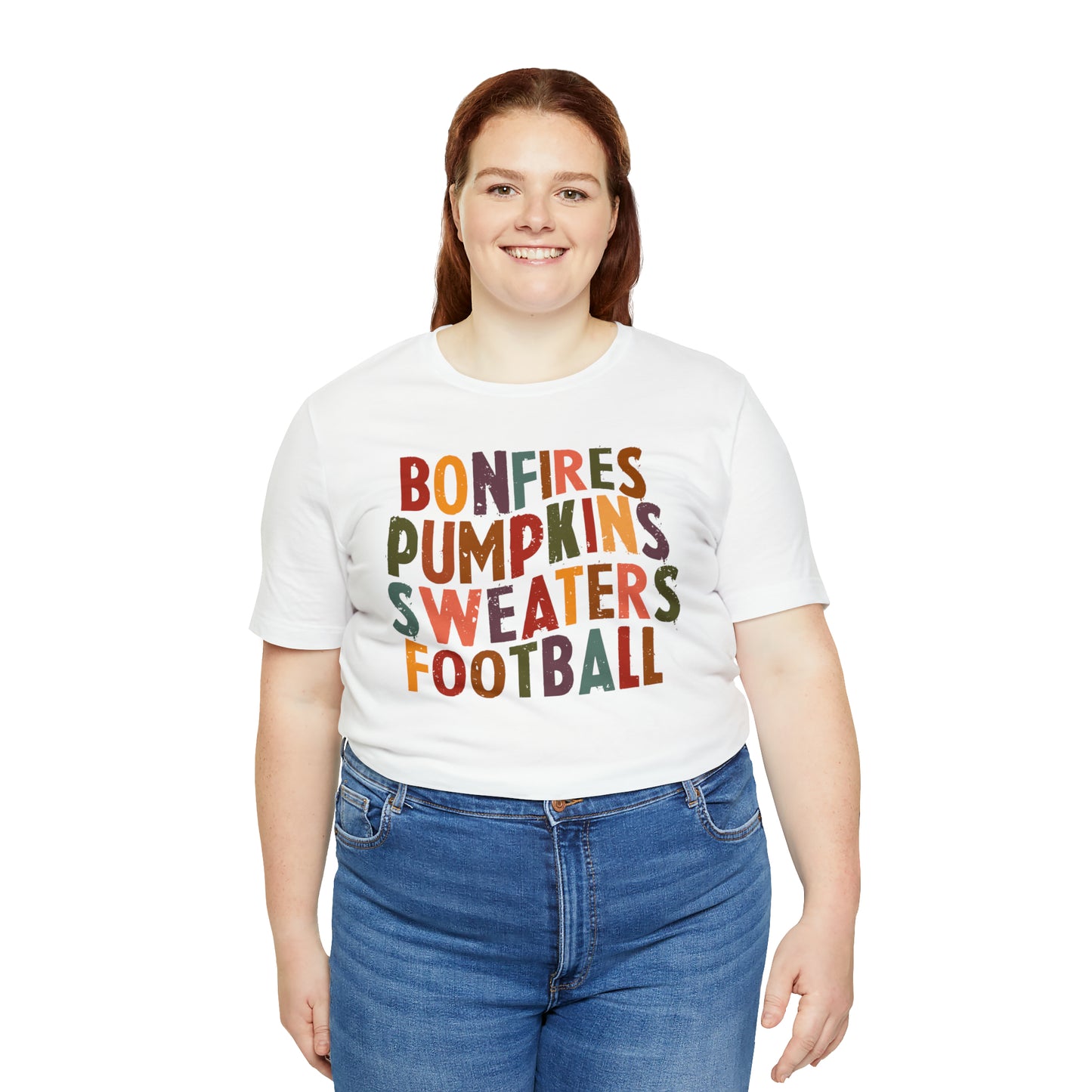 Distressed Bonfires, Pumpkins Sweaters Football Fall Vibes Short Sleeve Premium Tee