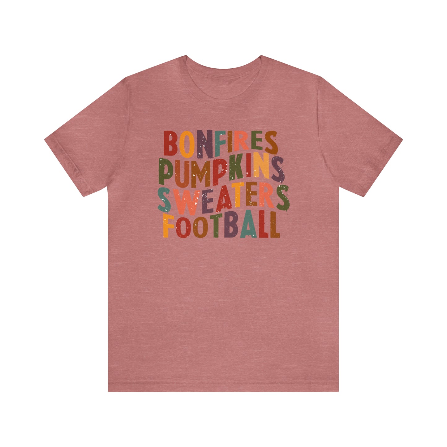 Distressed Bonfires, Pumpkins Sweaters Football Fall Vibes Short Sleeve Premium Tee