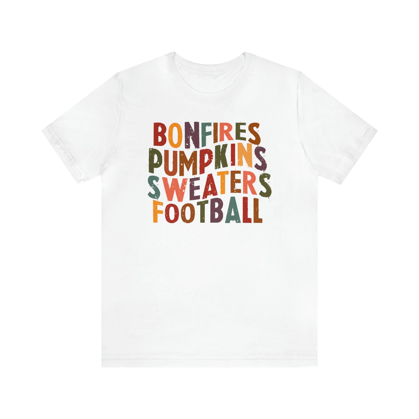 Distressed Bonfires, Pumpkins Sweaters Football Fall Vibes Short Sleeve Premium Tee