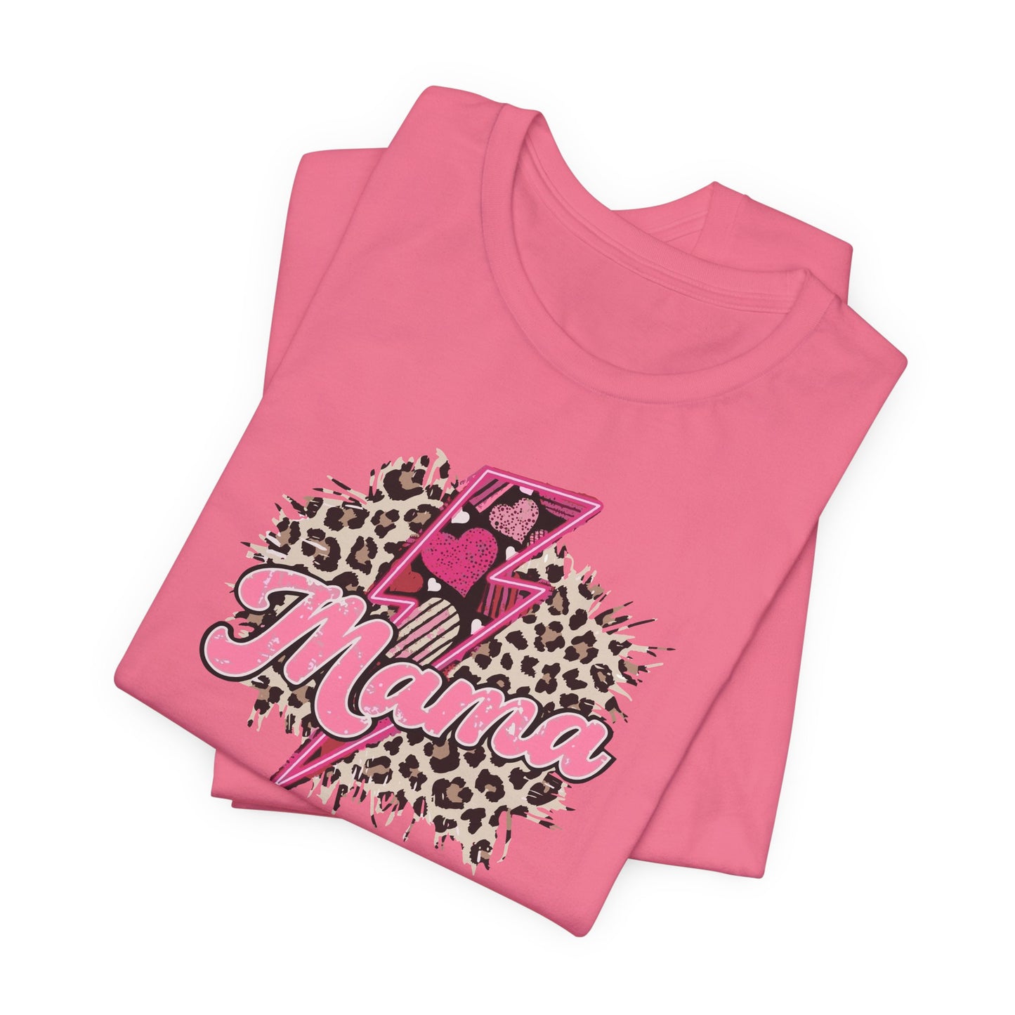 Mama-Lightening Bolt w/Hearts-Leopard Print Premium Short Sleeve Tee