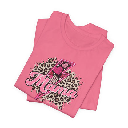 Mama-Lightening Bolt w/Hearts-Leopard Print Premium Short Sleeve Tee