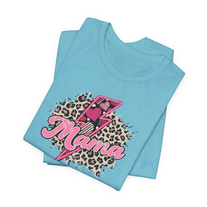 Mama-Lightening Bolt w/Hearts-Leopard Print Premium Short Sleeve Tee