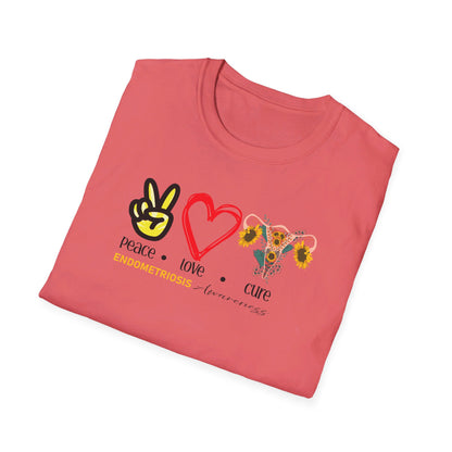 Endometriosis Awareness- Peace Love Cure Softstyle T-Shirt