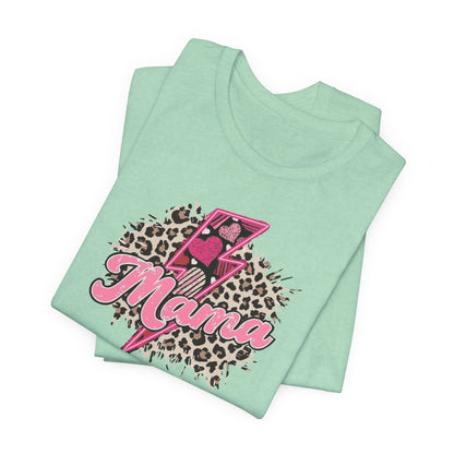 Mama-Lightening Bolt w/Hearts-Leopard Print Premium Short Sleeve Tee