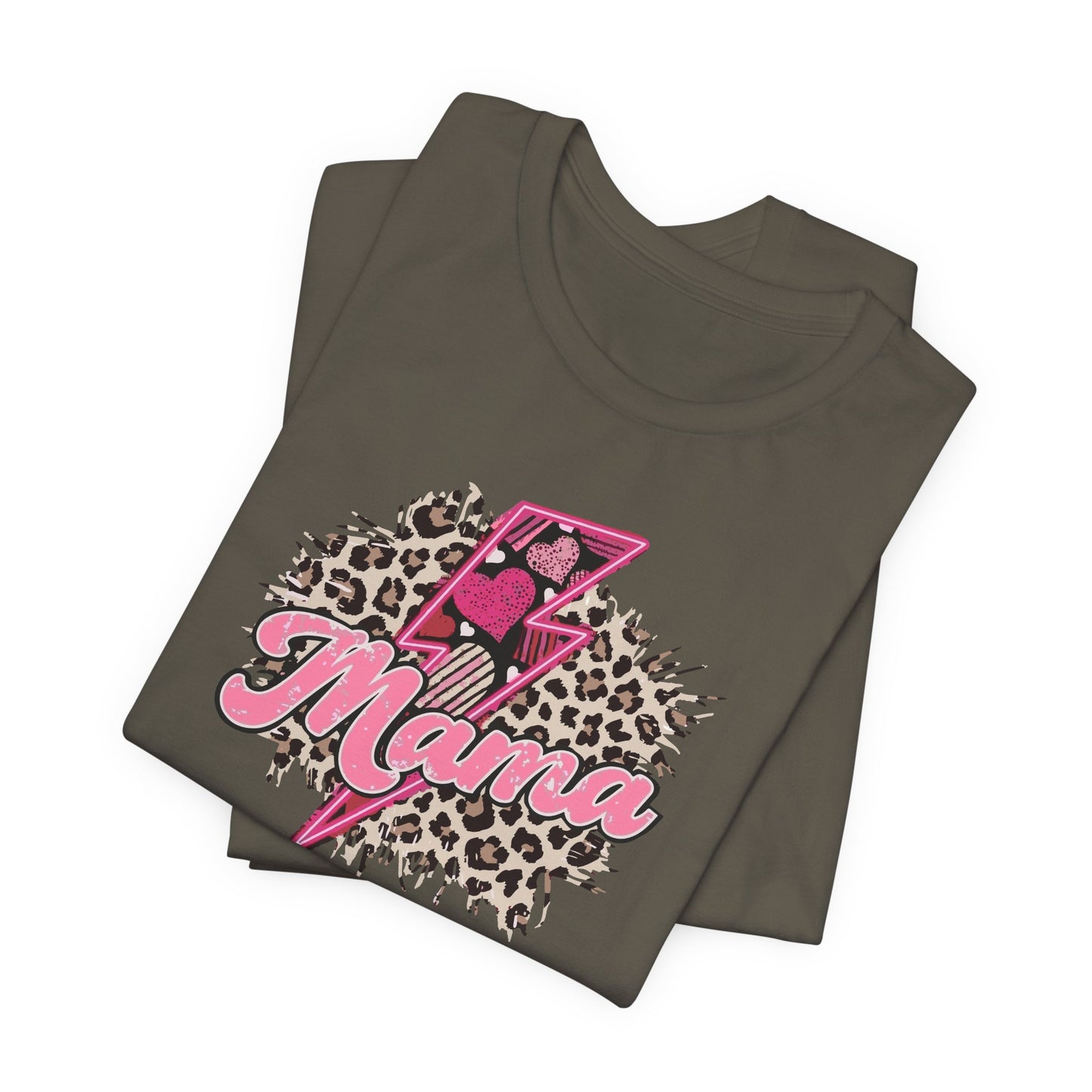 Mama-Lightening Bolt w/Hearts-Leopard Print Premium Short Sleeve Tee