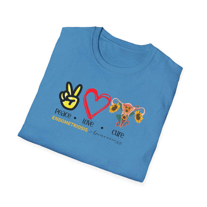 Endometriosis Awareness- Peace Love Cure Softstyle T-Shirt