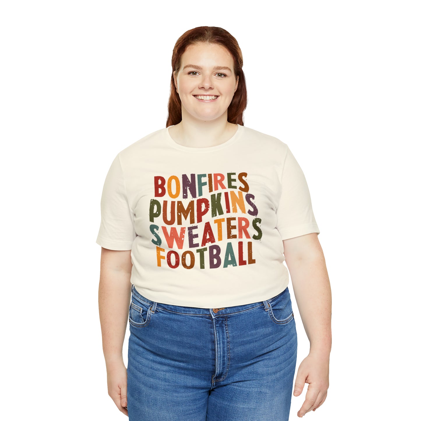 Distressed Bonfires, Pumpkins Sweaters Football Fall Vibes Short Sleeve Premium Tee