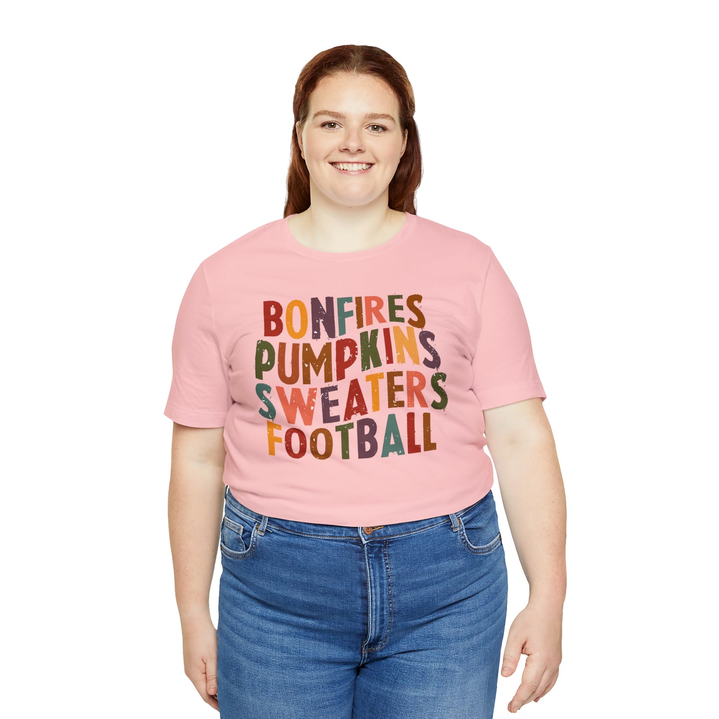 Distressed Bonfires, Pumpkins Sweaters Football Fall Vibes Short Sleeve Premium Tee