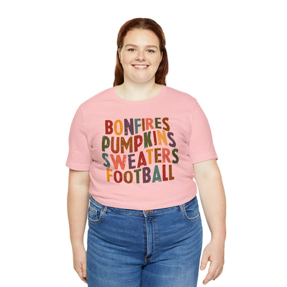 Distressed Bonfires, Pumpkins Sweaters Football Fall Vibes Short Sleeve Premium Tee