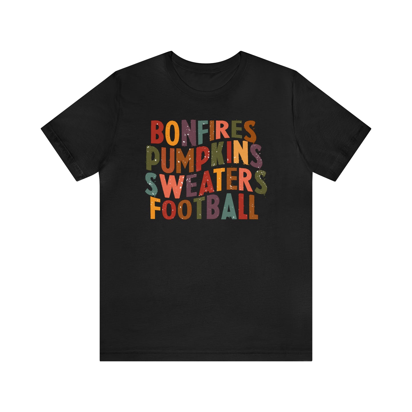 Distressed Bonfires, Pumpkins Sweaters Football Fall Vibes Short Sleeve Premium Tee