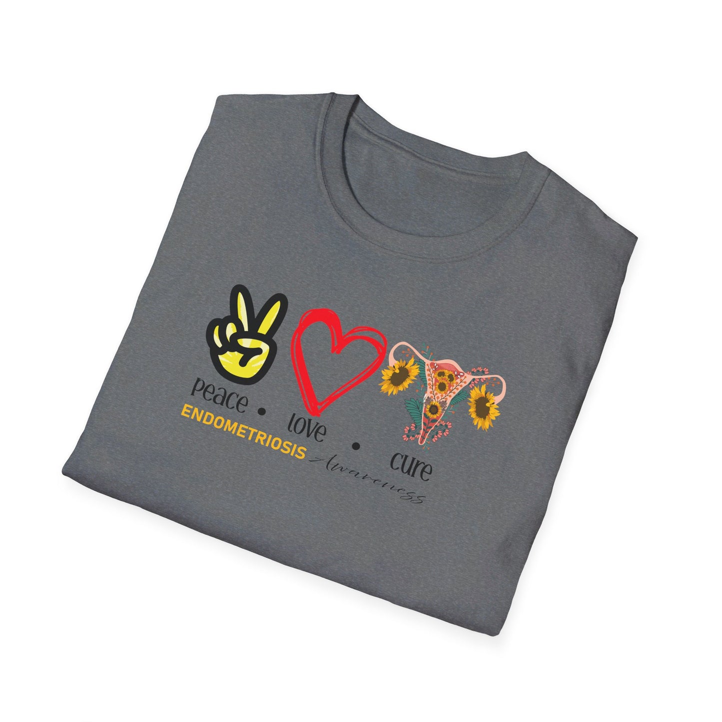 Endometriosis Awareness- Peace Love Cure Softstyle T-Shirt