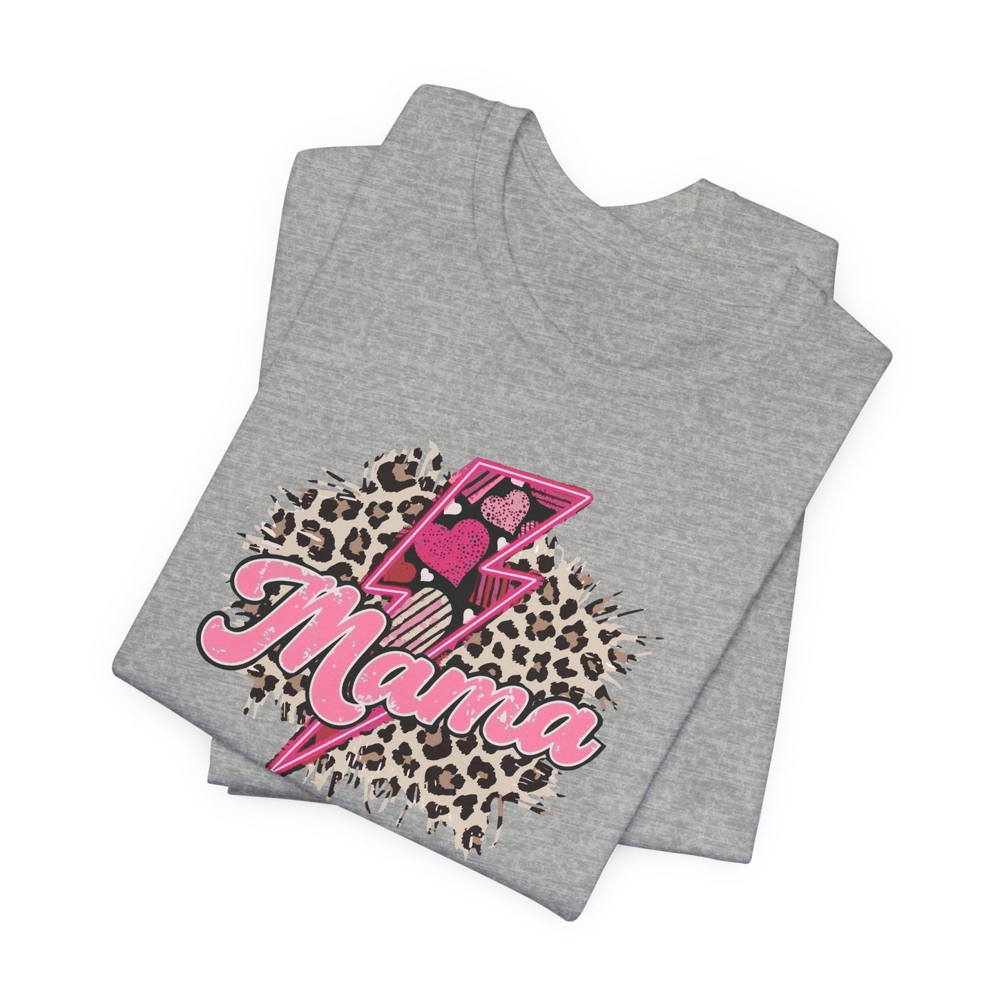 Mama-Lightening Bolt w/Hearts-Leopard Print Premium Short Sleeve Tee