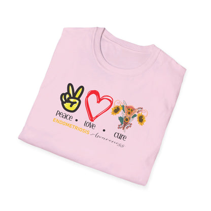 Endometriosis Awareness- Peace Love Cure Softstyle T-Shirt