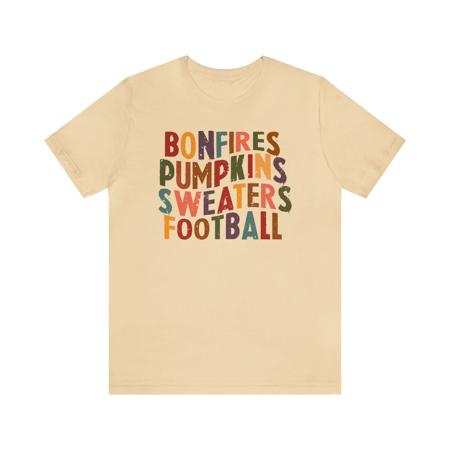 Distressed Bonfires, Pumpkins Sweaters Football Fall Vibes Short Sleeve Premium Tee