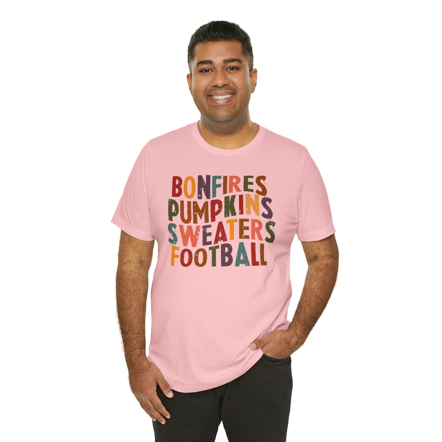 Distressed Bonfires, Pumpkins Sweaters Football Fall Vibes Short Sleeve Premium Tee