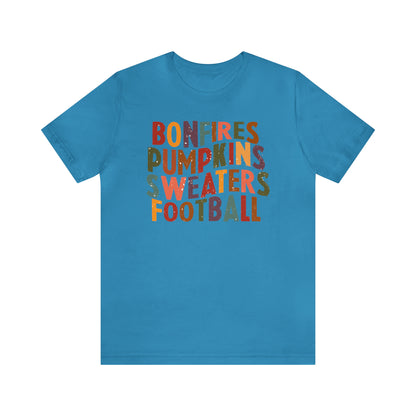 Distressed Bonfires, Pumpkins Sweaters Football Fall Vibes Short Sleeve Premium Tee