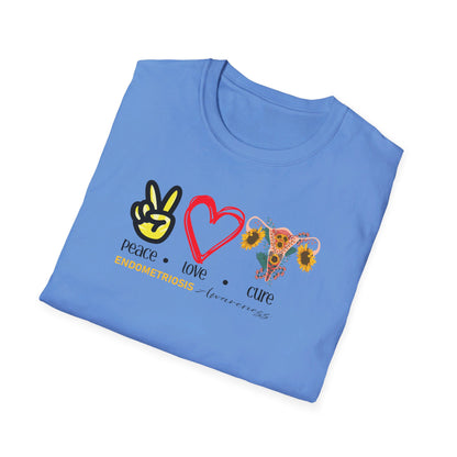 Endometriosis Awareness- Peace Love Cure Softstyle T-Shirt