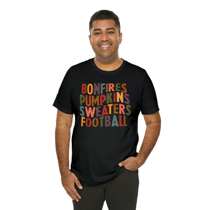 Distressed Bonfires, Pumpkins Sweaters Football Fall Vibes Short Sleeve Premium Tee