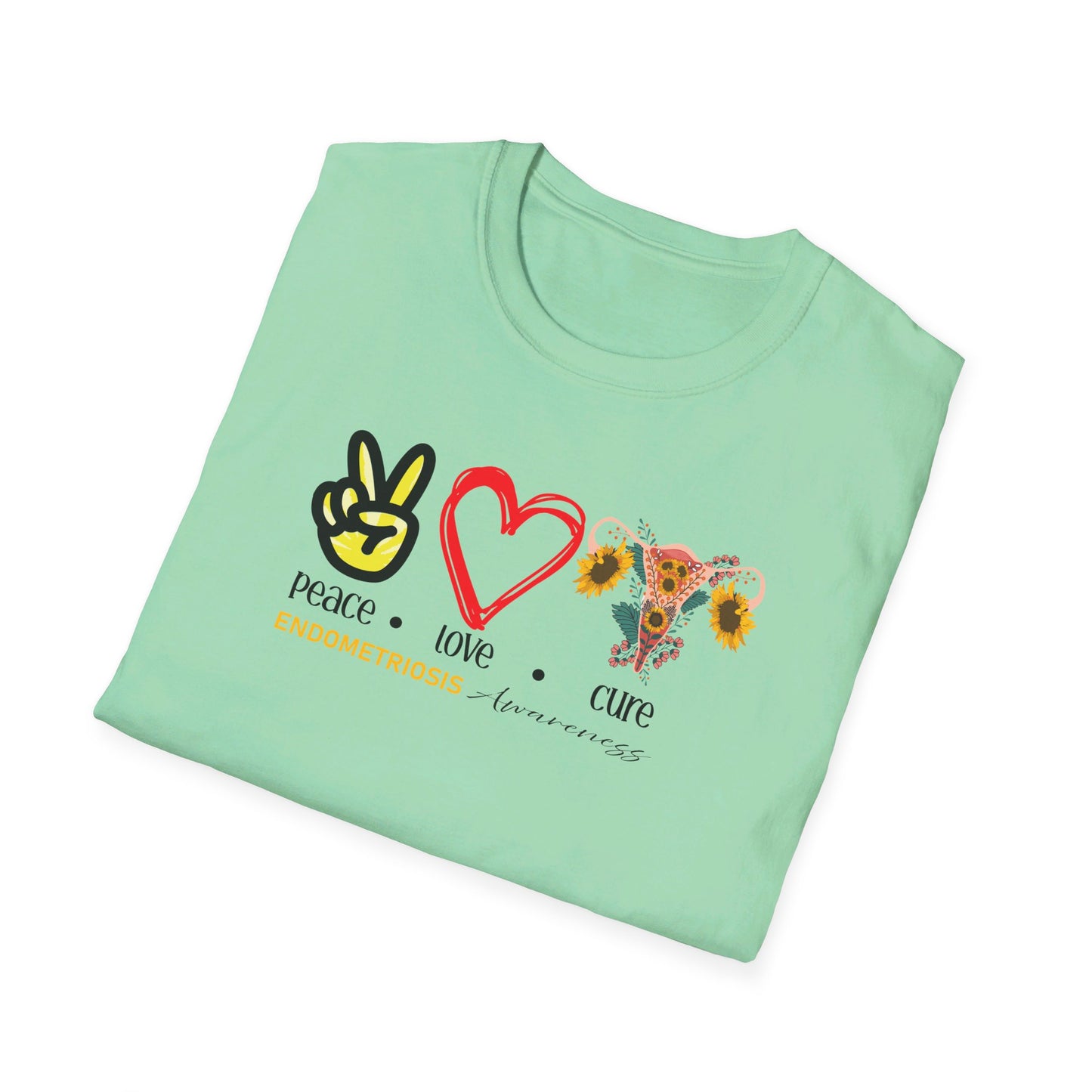 Endometriosis Awareness- Peace Love Cure Softstyle T-Shirt