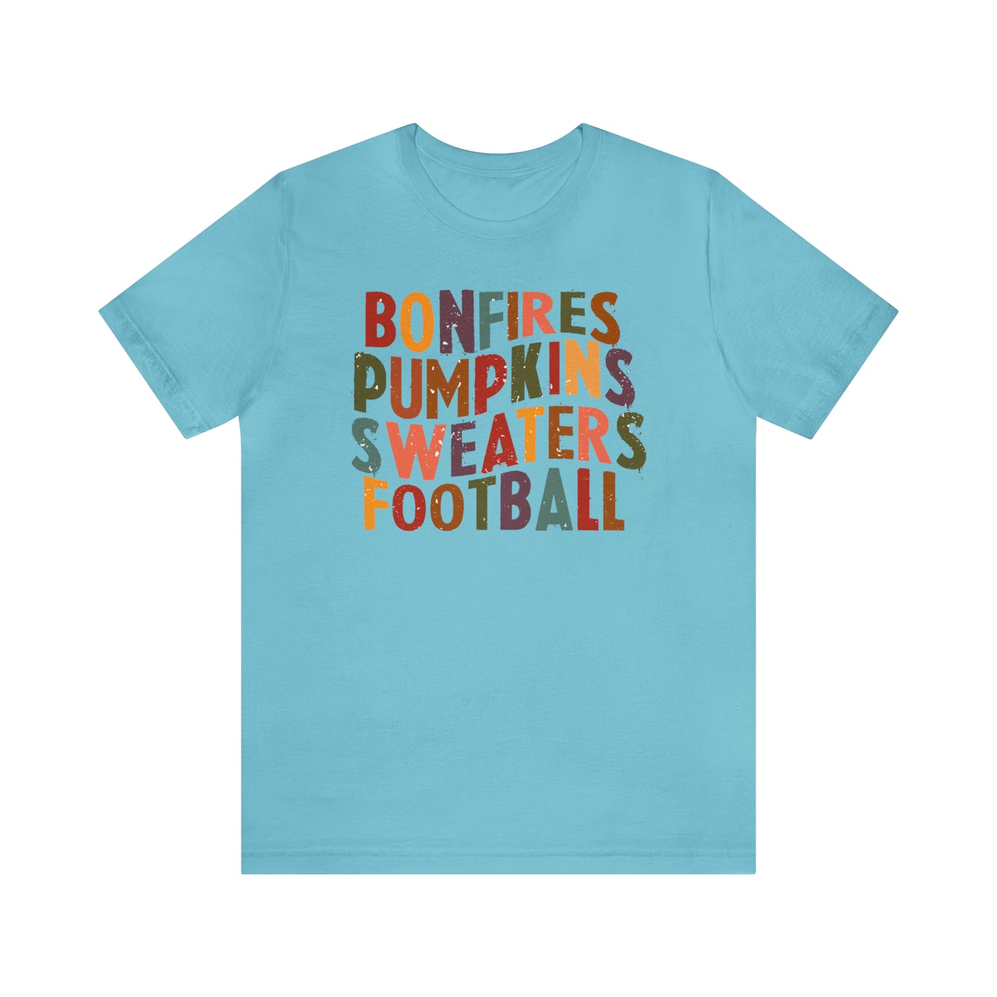 Distressed Bonfires, Pumpkins Sweaters Football Fall Vibes Short Sleeve Premium Tee