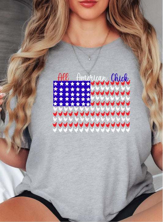 All American Chick-Patriotic Chicken Flag Tee 🇺🇸🐔 Premium Short Sleeve Tee