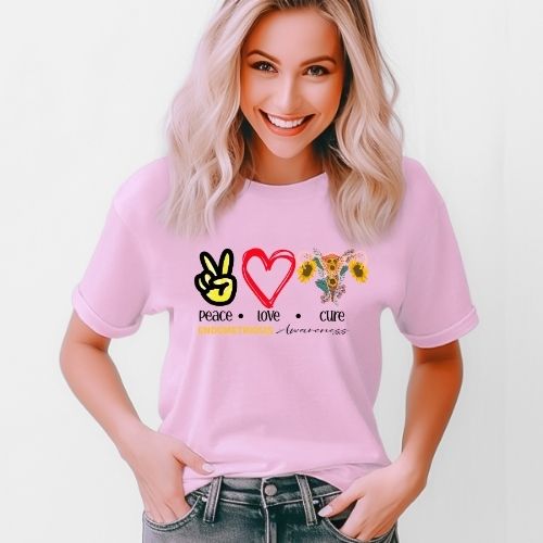 Endometriosis Awareness- Peace Love Cure Softstyle T-Shirt