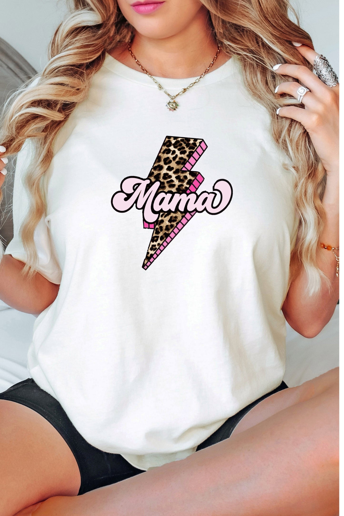 Mama-Leopard Print/Lightning Premium Short Sleeve Tee