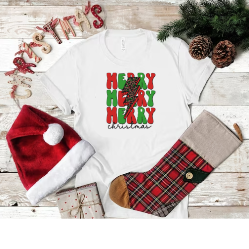 Merry Merry Christmas-Leopard Print Jersey Short Sleeve Tee