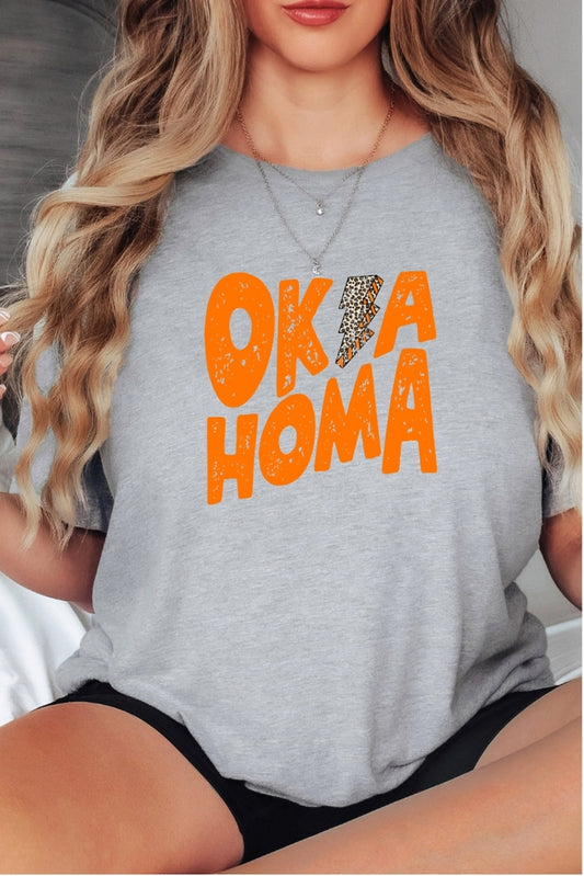 Orange Oklahoma /Leopard Lightning Bolt Premium Short Sleeve Tee