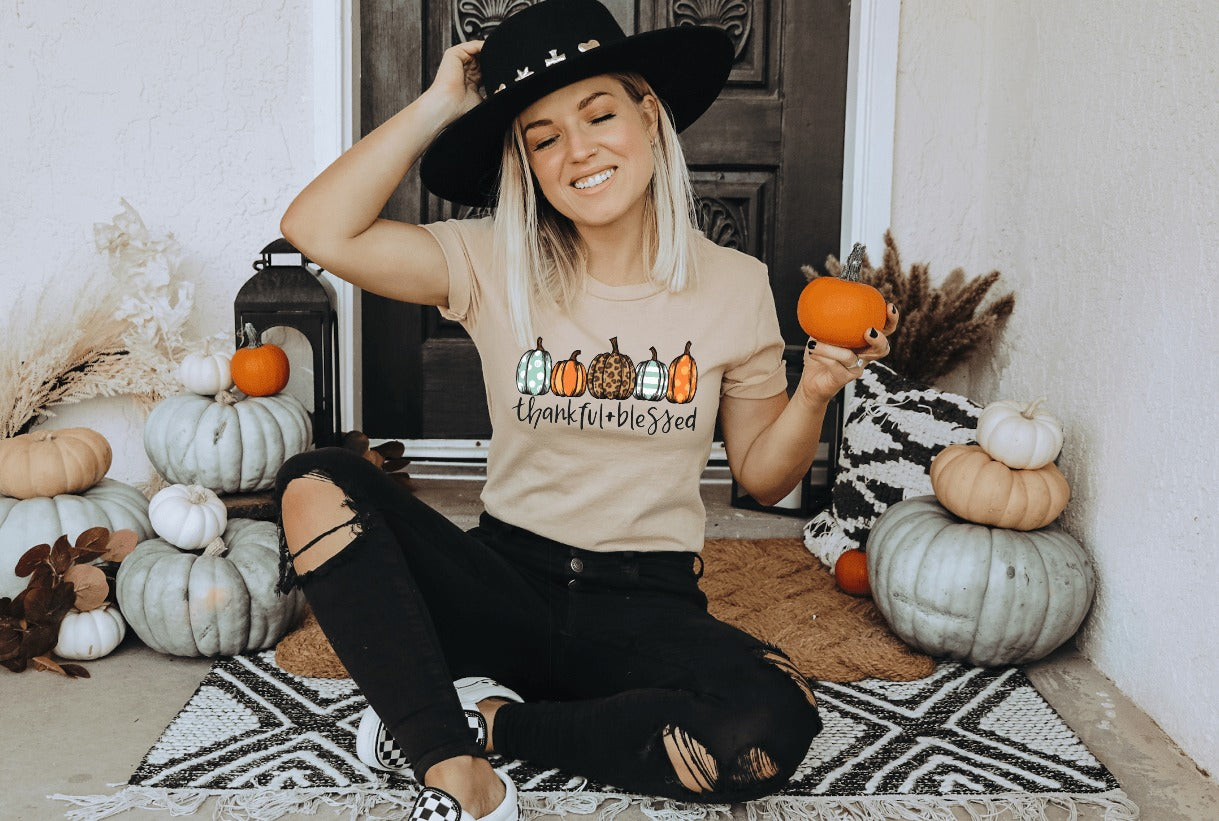 THANKFUL+BLESSED PUMPKINS Short Sleeve Tee